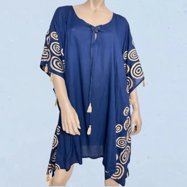 Kaftan with pattern and tassels blue  