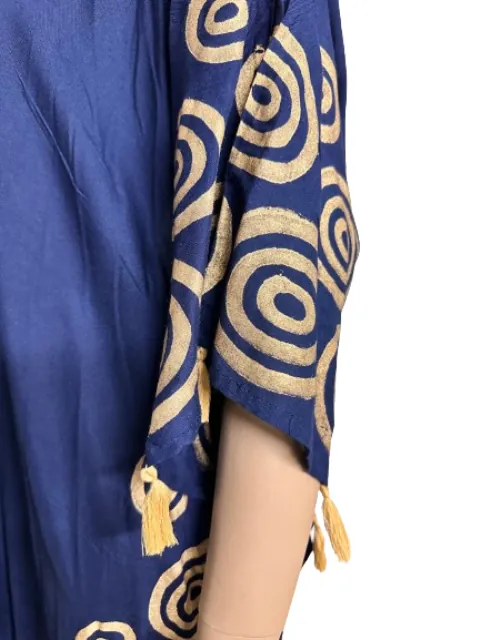 Kaftan with pattern and tassels blue  