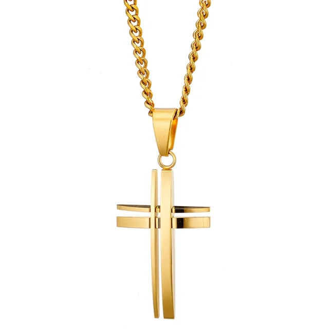 Ανδρικός σταυρός με αλυσίδα ατσάλι 316L Art χρυσό 01070G