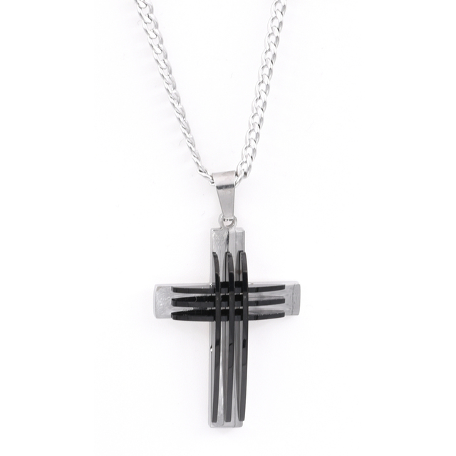 Ανδρικός σταυρός ατσάλι 316L ασημί/μαύρο bode 0905