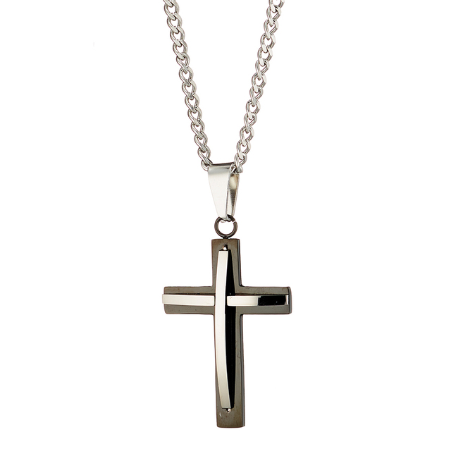 Ανδρικός σταυρός με αλυσίδα ατσάλι 316L μαύρο/ασημί  Art01145