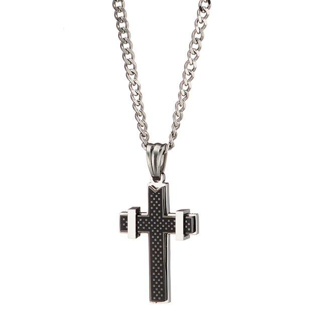 Ανδρικός σταυρός με αλυσίδα ατσάλι 316L μαύρο-ασημί Art 01206