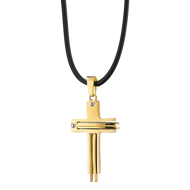 Men's cross with 316L gold steel chain