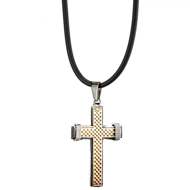  Men's steel cross with rubber 316L gold