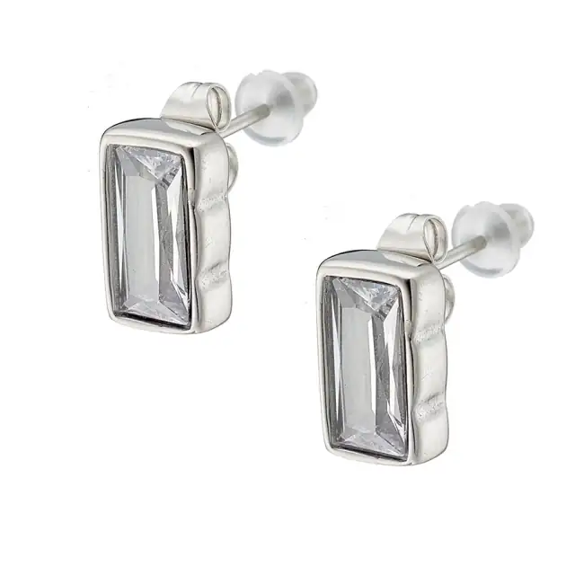  Γυναικεία σκουλαρίκια Λευκή Πέτρα Ζιργκόν ατσάλι 316L ασημί Art 02205