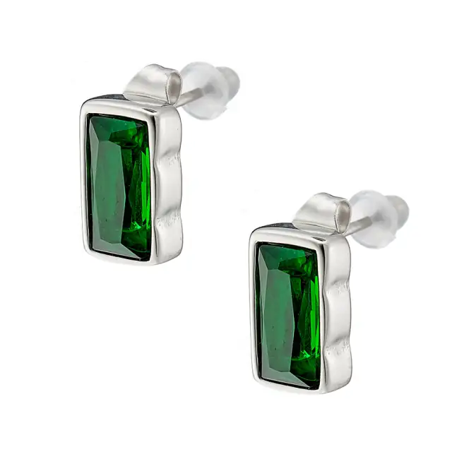 Γυναικεία σκουλαρίκια Πράσινη Πέτρα Ζιργκόν ατσάλι 316L ασημί Art 02206