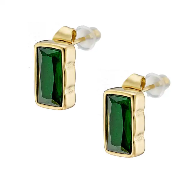  Γυναικεία σκουλαρίκια Πράσινη Πέτρα Ζιργκόν ατσάλι 316L χρυσό Art 02206