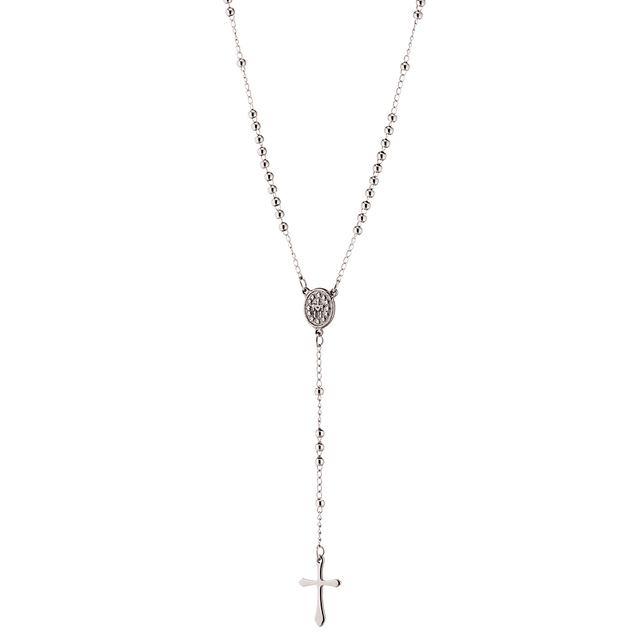 Ανδρικό κολιέ ροζάριο με σταυρό ατσάλι 316L ασημί Art 03601