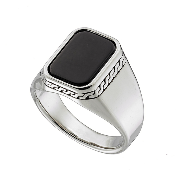 Ανδρικό δαχτυλίδι με μαύρη πέτρα ατσάλι 316L ασημί Art 03878