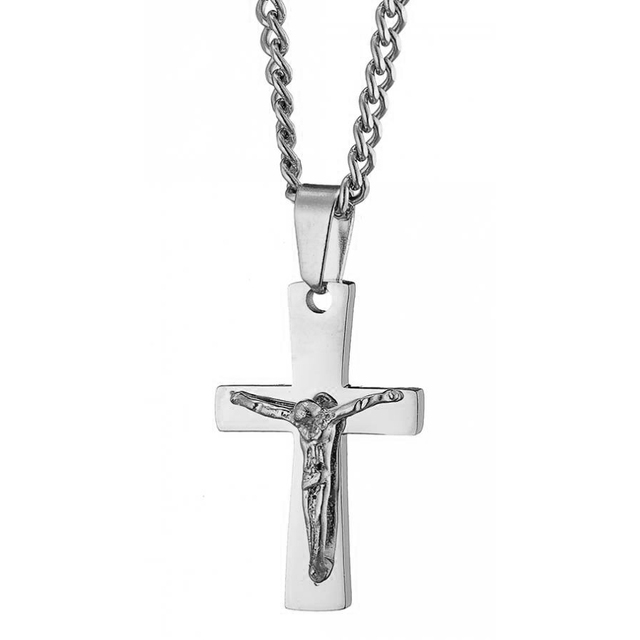Men's steel cross with chain 316L silver