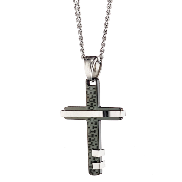 Ανδρικός σταυρός με αλυσίδα ατσάλι 316L μαύρο Art 01297