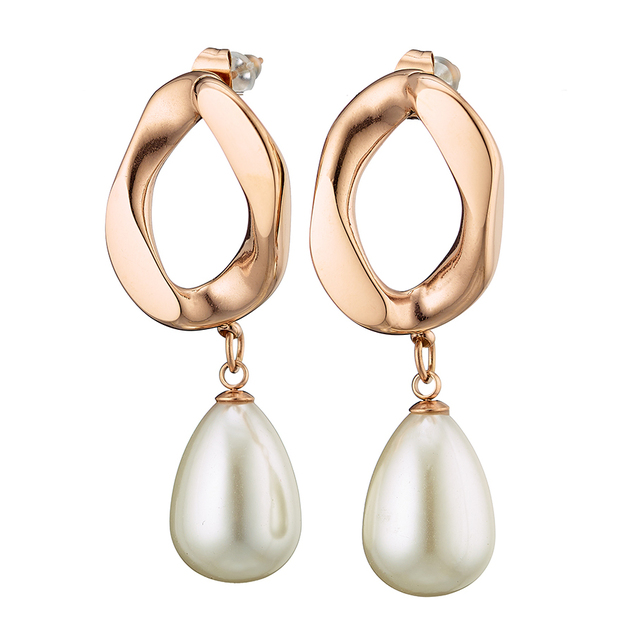 Γυναικεία σκουλαρίκια Πέρλες Κρεμαστά ατσάλι 316L ροζ-χρυσό Art 02182