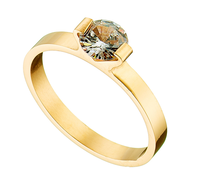 Δαχτυλίδι μονόπετρο ατσάλι 316L χρυσό Art 02451