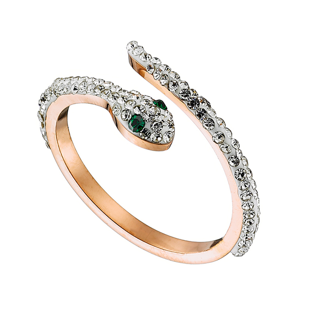 Γυναικείο δαχτυλίδι φίδι με άσπρες πέτρες ατσάλι 316L ροζ-χρυσό Art 02474