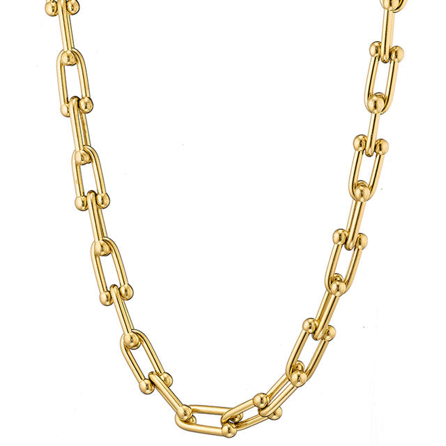 Women's chain necklace 7.5mm gold-plated steel 316L.