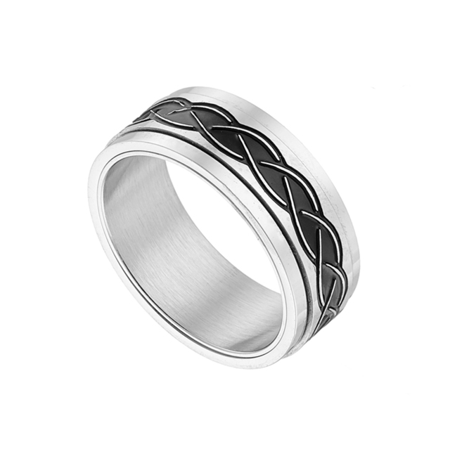 Men's ring with black stone 316L silver 