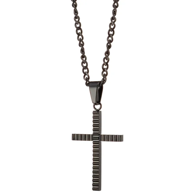 Men's 316L Stainless Steel Cross Necklace – Black bode 01311BL