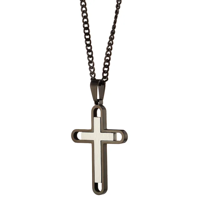 Men's 316L Stainless Steel Cross Necklace – Black & Silver bode 01316BL