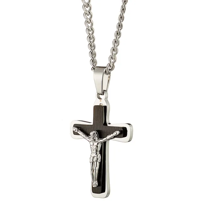 Ανδρικός σταυρός με αλυσίδα ατσάλι 316L ασημί με μαύρο Art 01317