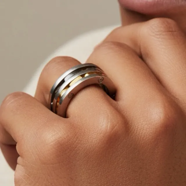 Ανδρικό Δαχτυλίδι Ανοξείδωτο Ατσάλι 316L Ασημί/Χρυσό Visetti RG010X
