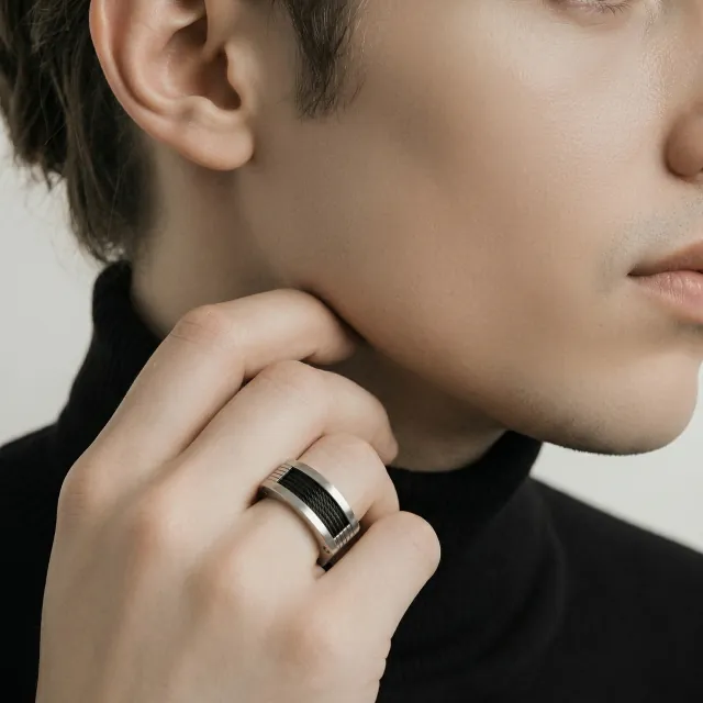 Ανδρικό Δαχτυλίδι Ανοξείδωτο Ατσάλι 316L Ασημί/Μαύρο Visetti RG011B