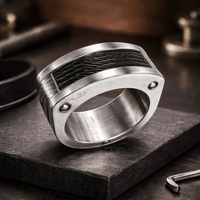 Ανδρικό Δαχτυλίδι Ανοξείδωτο Ατσάλι 316L Ασημί/Μαύρο Visetti RG011B