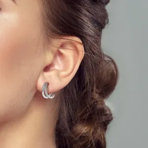 Σκουλαρίκια κρίκοι διπλοί με πέτρες ζιργκόν ζευγάρι ασήμι 925 σε ασημί χρώμα bode 00351