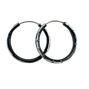 Unisex earrings hoops pair 25mm silver 925 in black colour
