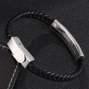 Men's steel bracelet 316L leather silver