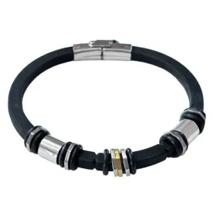 Men's bracelet with black rubber and silver/gold metals