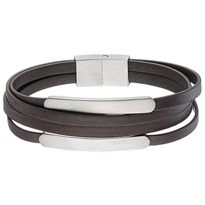  Men's steel bracelet  leather 316L brown