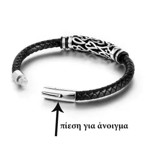  Men's steel bracelet  leather 316L black 00536