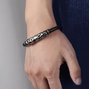  Men's steel bracelet  leather 316L black 00536