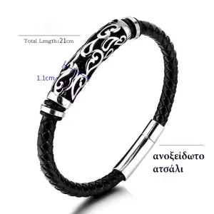  Men's steel bracelet  leather 316L black 00536