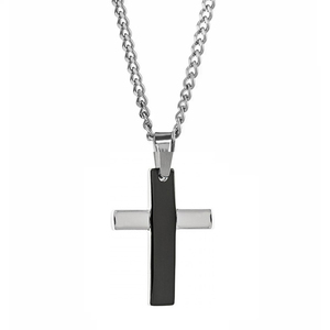 Men's steel cross with chain 316L black/silver