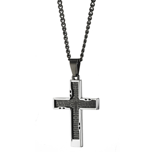 Ανδρικός σταυρός με αλυσίδα ατσάλι 316L μαύρο/ασημί  Art 01274