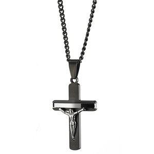 Ανδρικός σταυρός με αλυσίδα ατσάλι 316L μαύρο Art 01275