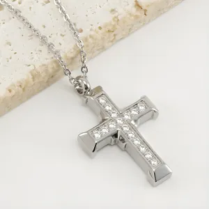 Womens necklace cross steel 316L silver