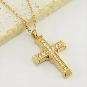 Womens necklace cross steel 316L gold