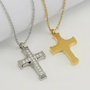 Womens necklace cross steel 316L gold
