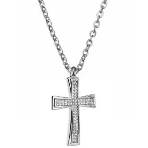 Γυναικείο κολιέ σταυρός με Λευκές Πέτρες  Ζιργκόν ατσάλι 316L ασημί bode 01334