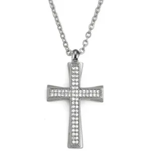 Γυναικείο κολιέ σταυρός με Λευκές Πέτρες  Ζιργκόν ατσάλι 316L ασημί bode 01334