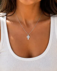 Women's 316L Stainless Steel Cross with White Stones – Silver bode 01336