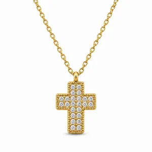 Women's 316L Stainless Steel Cross with White Stones – Gold bode 01336G