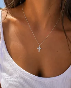 Women's 316L Stainless Steel Cross with White Stones – Silver bode 01337