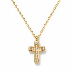 Women's 316L Stainless Steel Cross with White Stones – Gold bode 01337G