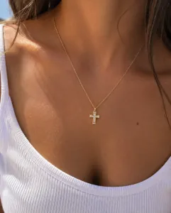 Women's 316L Stainless Steel Cross with White Stones – Gold bode 01337G