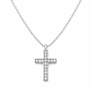 Women's 316L Stainless Steel Cross with White Stones – Silver bode 01338