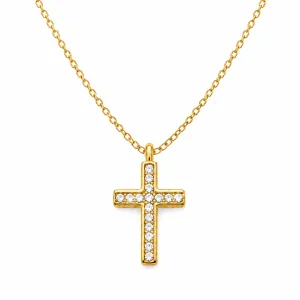 Women's 316L Stainless Steel Cross with White Stones – Gold bode 01338G