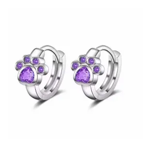 Παιδικά σκουλαρίκια Πατουσάκια γάτας λιλά ασήμι 925  bode 01673L